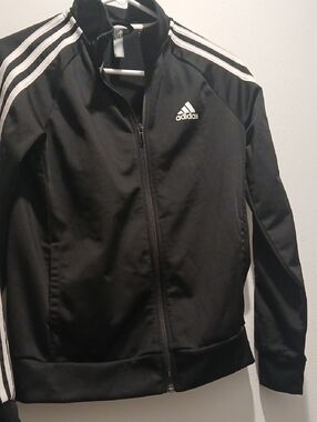 adidas Black Jacket with White Trim and Logo
